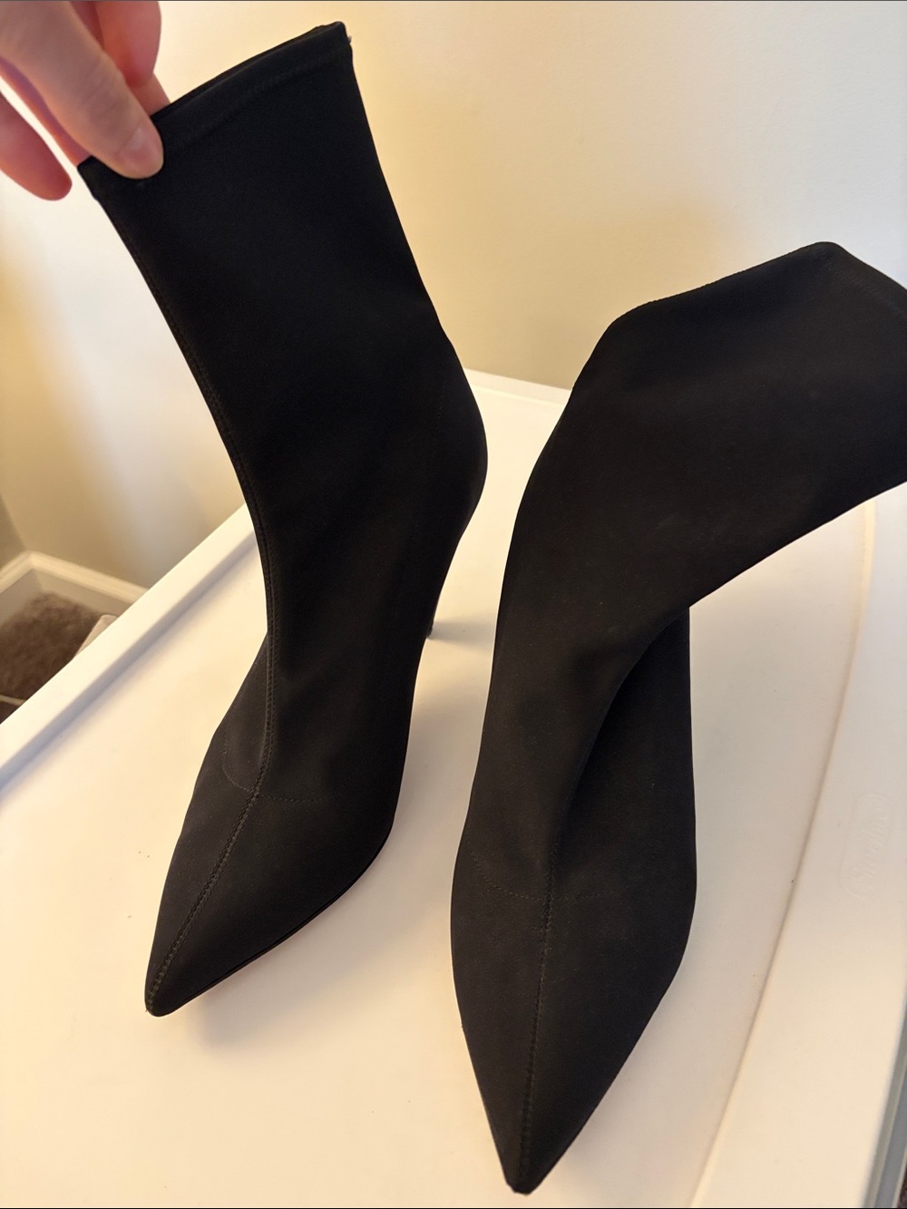 Women's Black Pointed-Toe Stretch Sock Boots